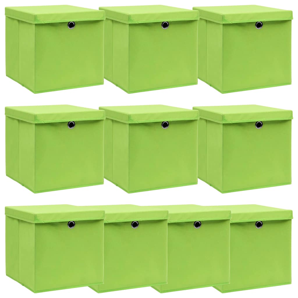 vidaXL Förvaringslådor med lock 10 st grön 32x32x32 cm tyg