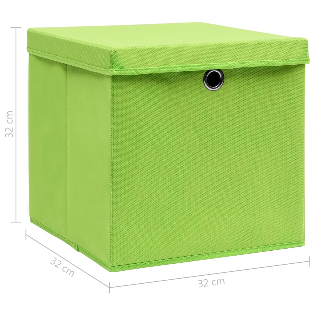 10 db zöld szövet tárolódoboz fedéllel 32 x 32 x 32 cm 