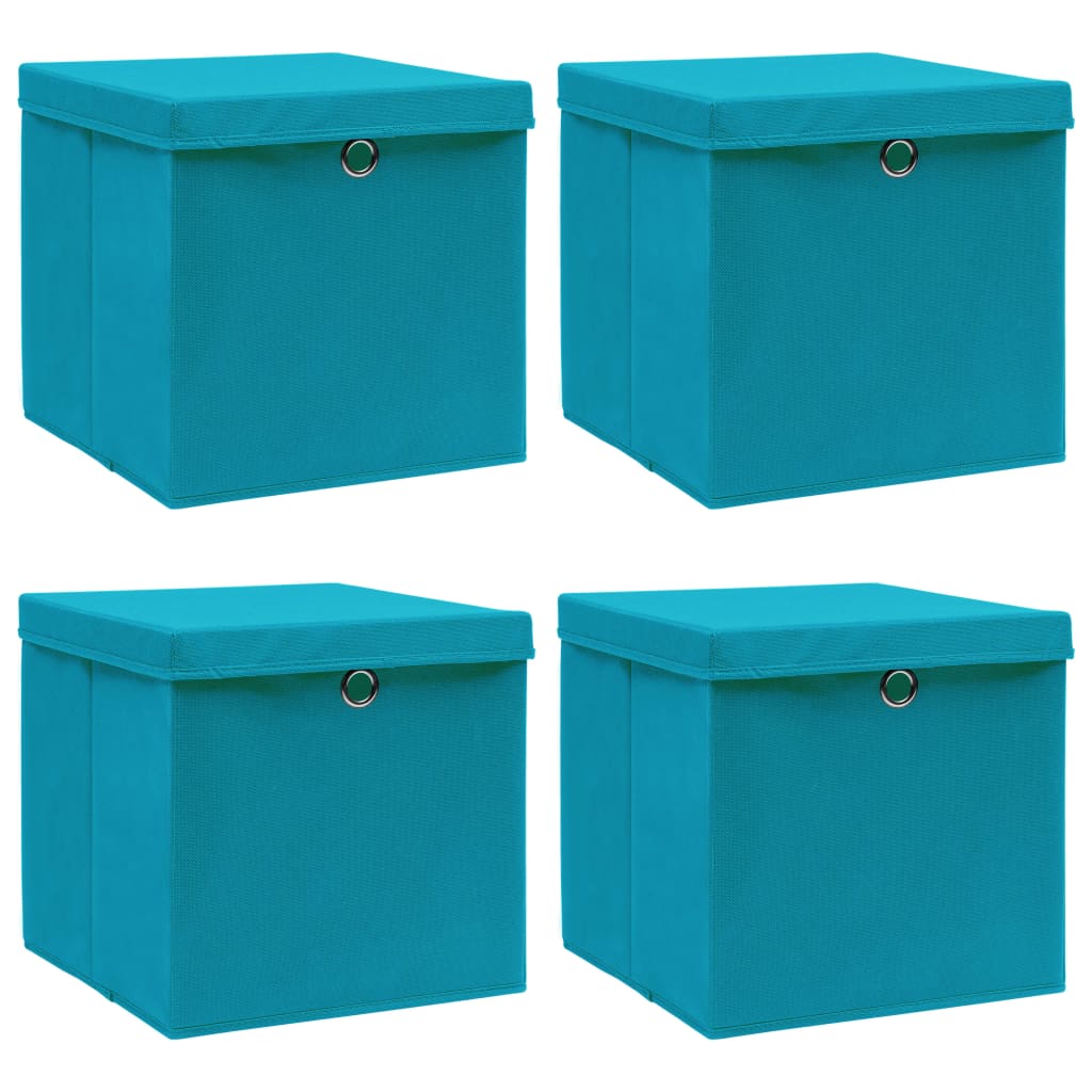 vidaXL Cutii depozitare cu capace, 4 buc., bleu, 32x32x32 cm, textil