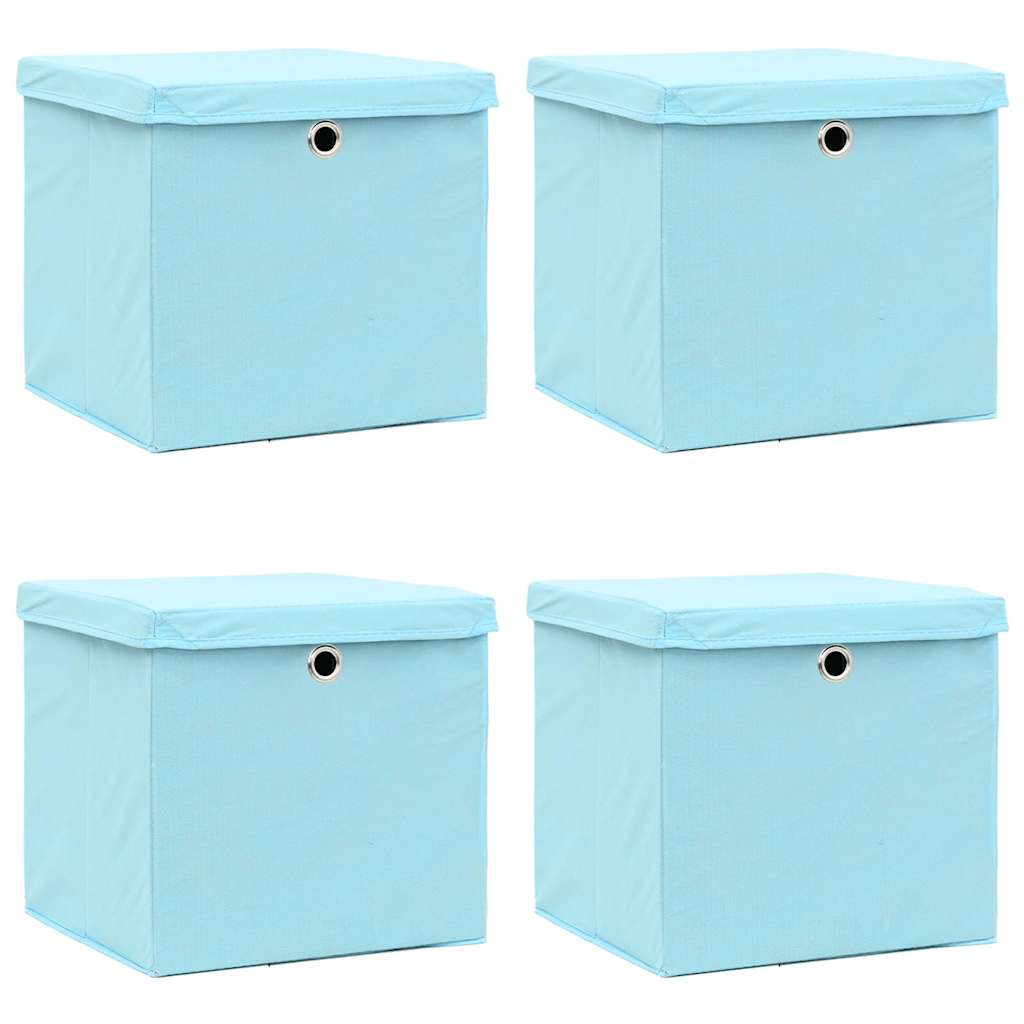 vidaXL Förvaringslådor med lock 4 st babyblå 32x32x32 cm tyg