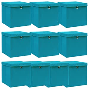 Úložné boxy s víky 10 ks bledě modré 32 x 32 x 32 cm textil - obrázek 1