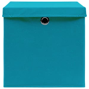 Úložné boxy s víky 10 ks bledě modré 32 x 32 x 32 cm textil - obrázek 4