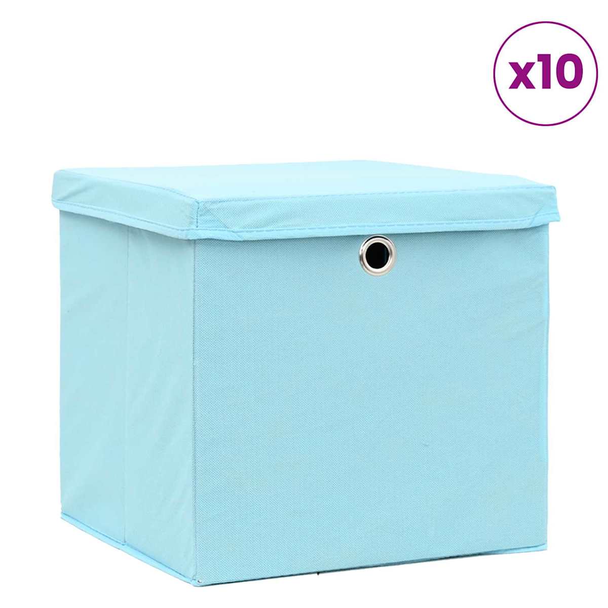 Opbevaringskasser med låg 32x32x32 stof babyblå - Billede 2