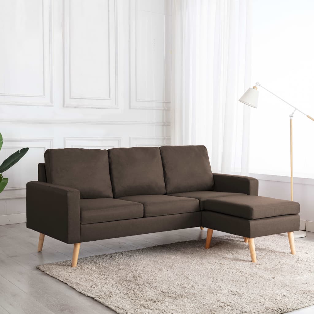 vidaXL 3-Sitzer-Sofa mit Hocker Braun Stoff