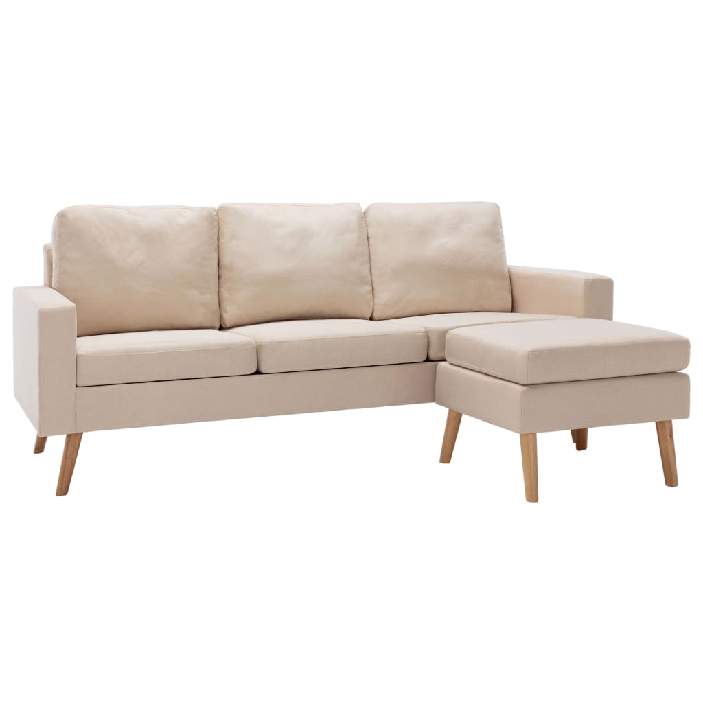 Thumbnail - vidaXL 3-Sitzer-Sofa mit Hocker Creme Stoff