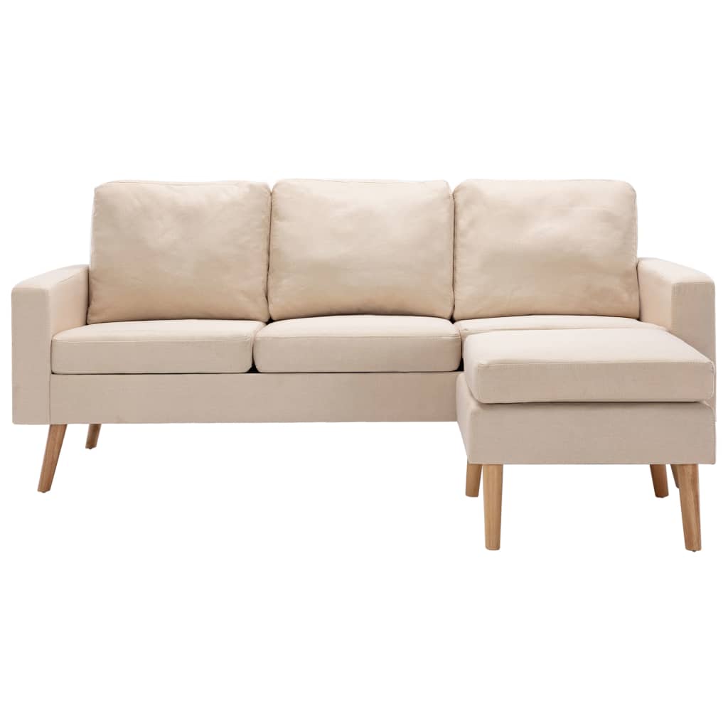 Thumbnail - vidaXL 3-Sitzer-Sofa mit Hocker Creme Stoff