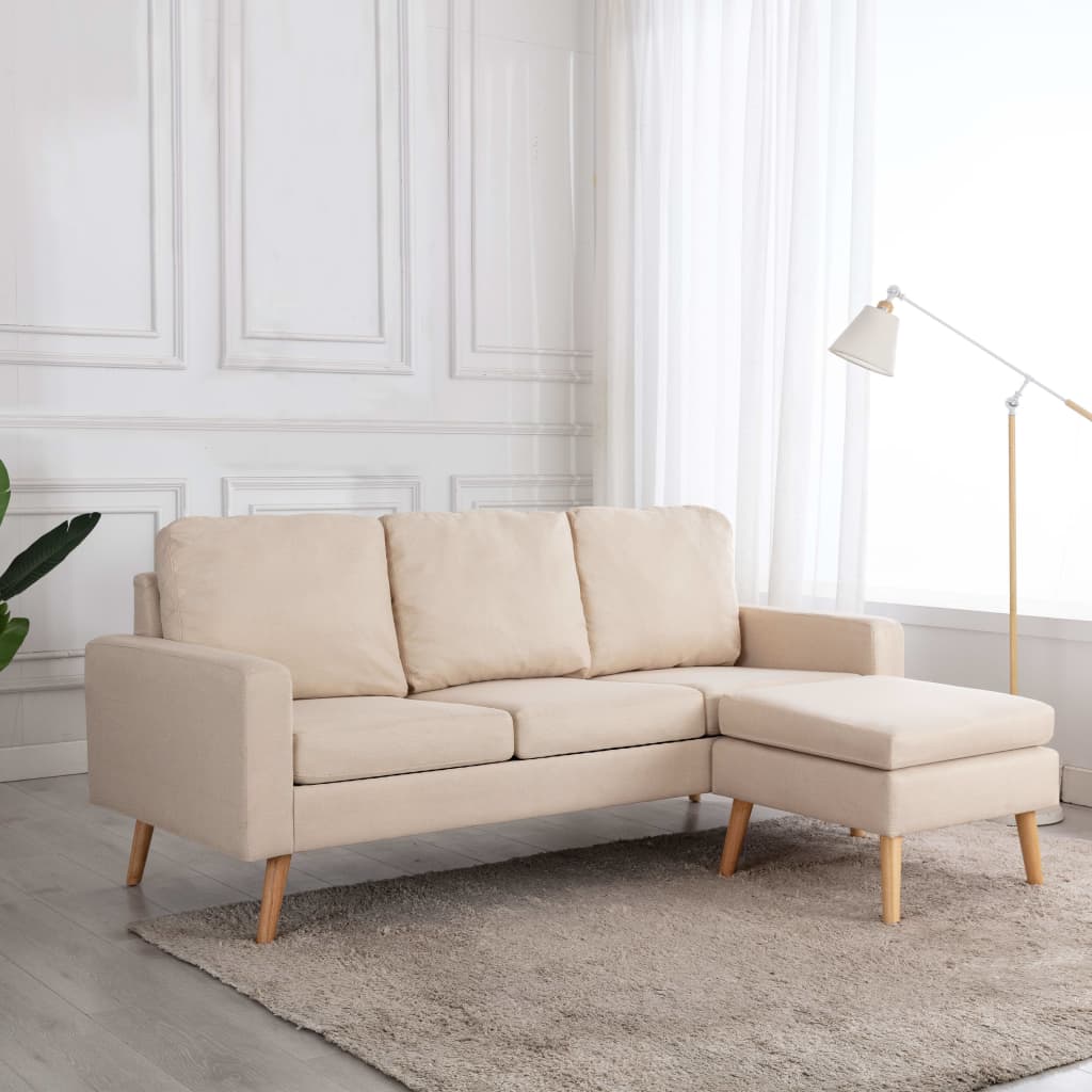 vidaXL 3-personers sofa med fodskammel stof cremefarvet