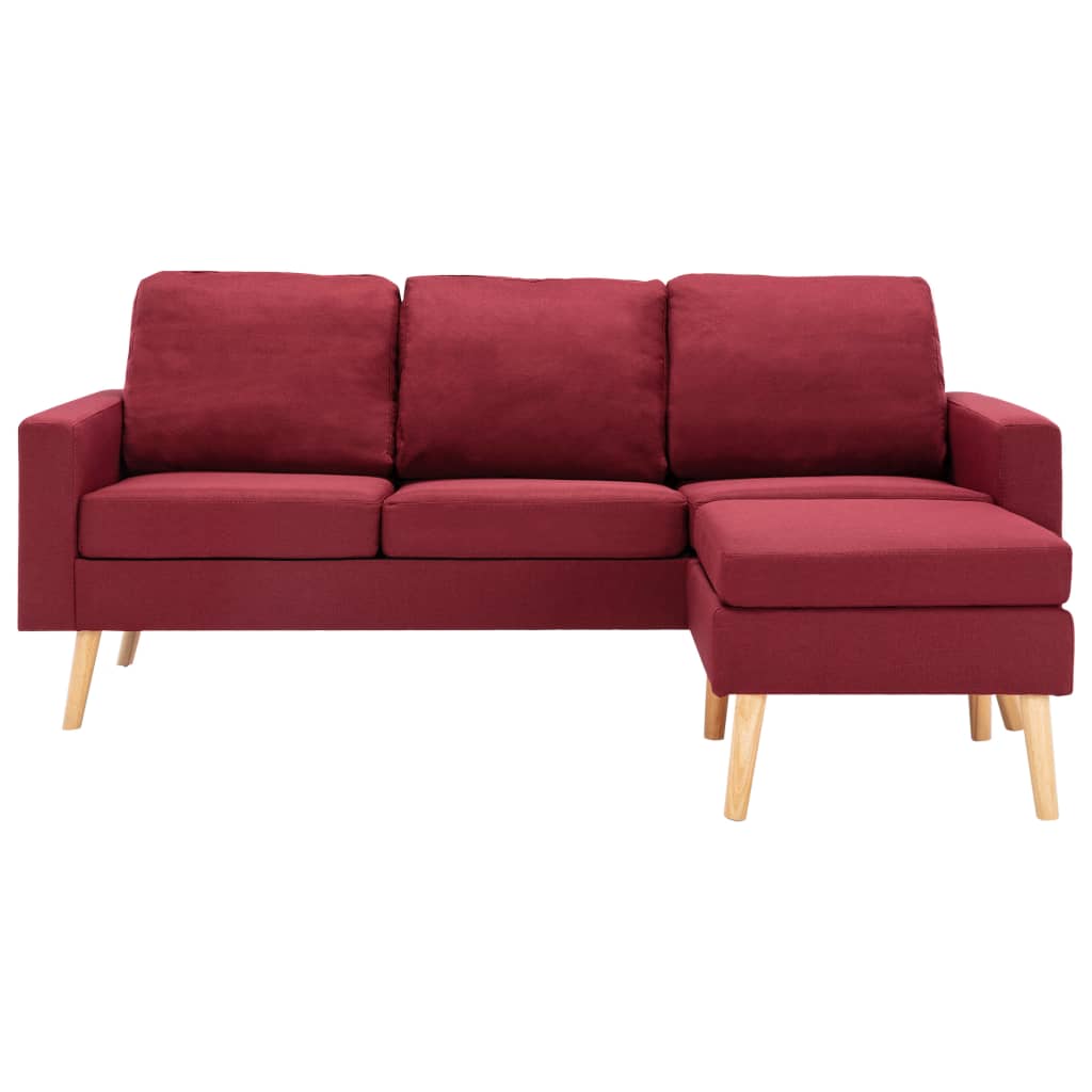 vidaXL 3-Sitzer-Sofa mit Hocker Weinrot Stoff