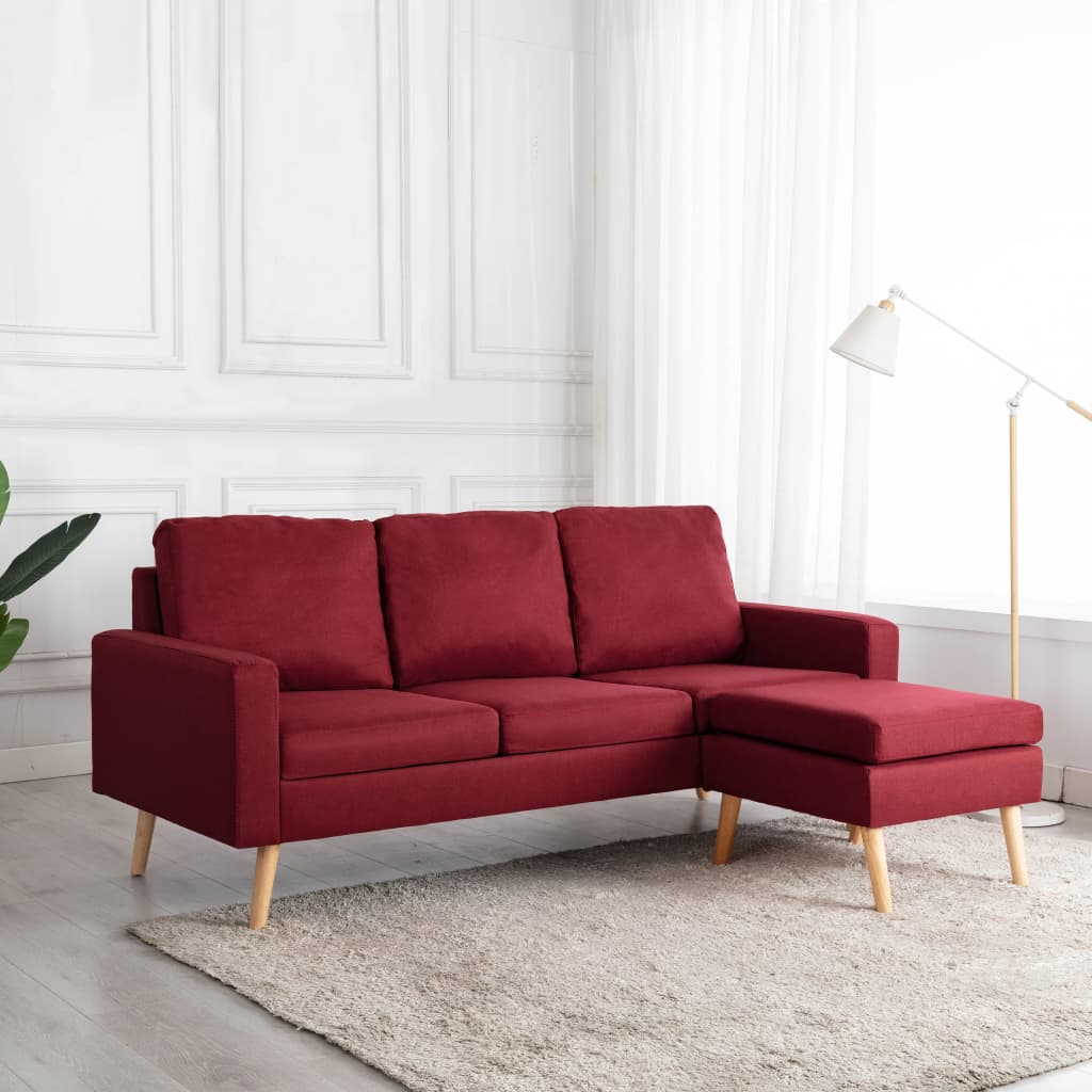 vidaXL 3-Sitzer-Sofa mit Hocker Weinrot Stoff