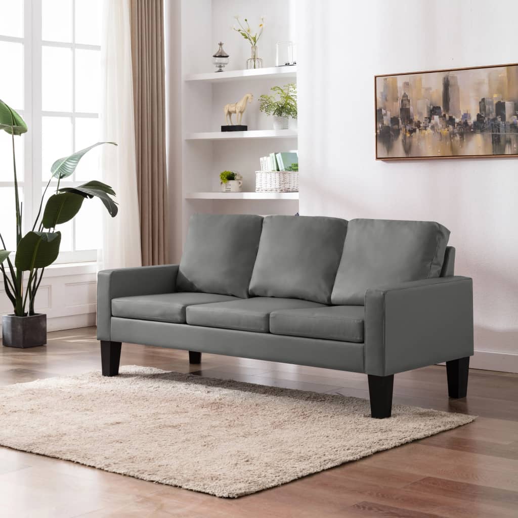 3-Sitzer-Sofa Grau Kunstleder-1