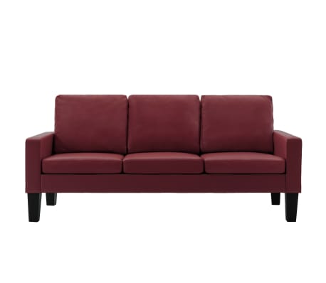 vidaXL Trivietė sofa, raudonojo vyno spalvos, dirbtinė oda