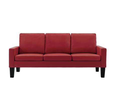 vidaXL 3-местен диван, червен, изкуствена кожа