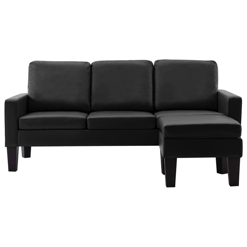 vidaXL 3-osobowa sofa z podnóżkiem, czarna, sztuczna skóra