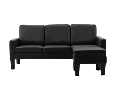 vidaXL trīsvietīgs dīvāns ar kājsoliņu, melna mākslīgā āda