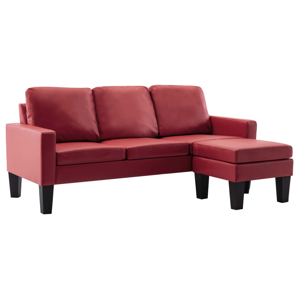 vidaXL Trivietė sofa su pakoja, raudonojo vyno spalvos, dirbtinė oda-image-8719883893303