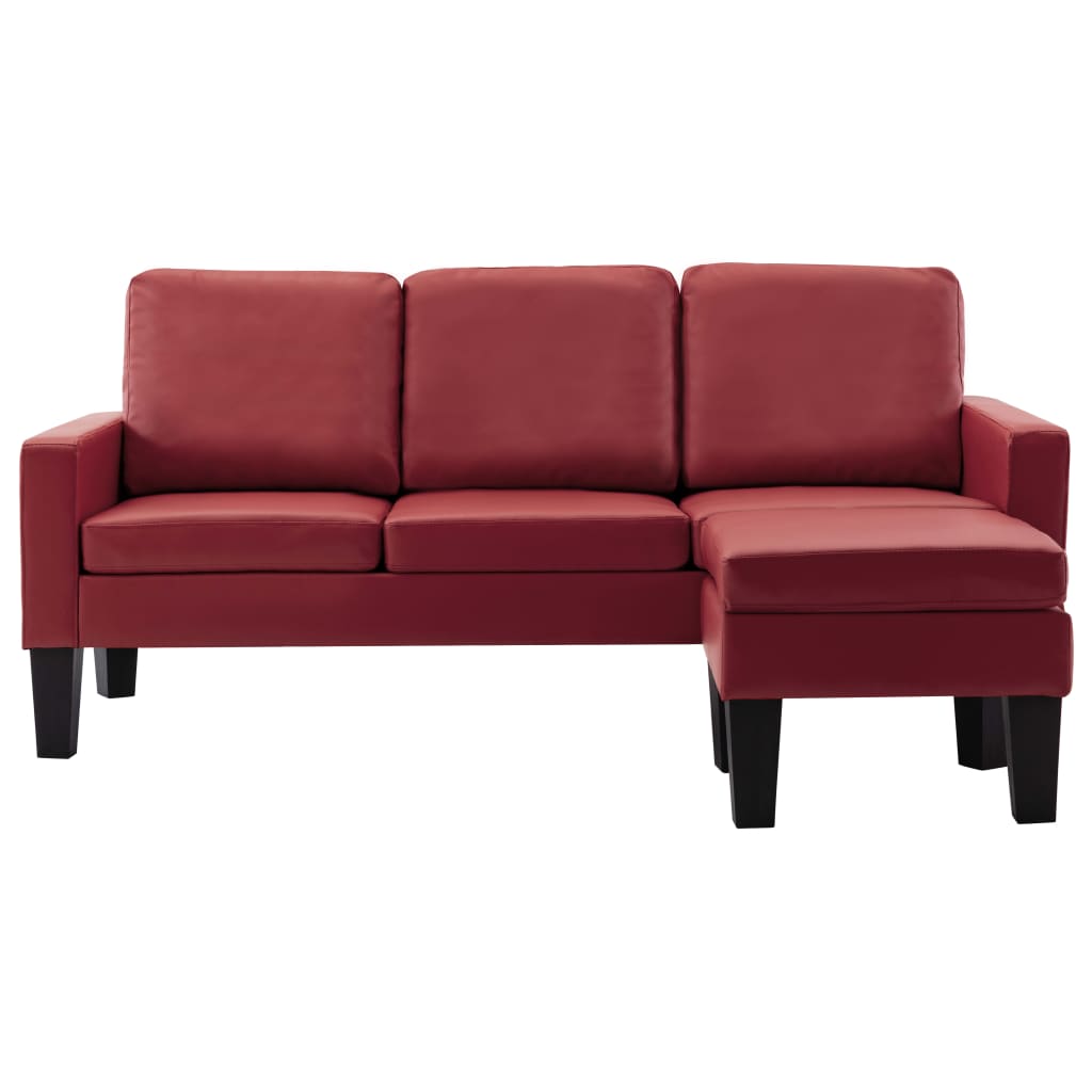 vidaXL 3-Sitzer-Sofa mit Hocker Weinrot Kunstleder