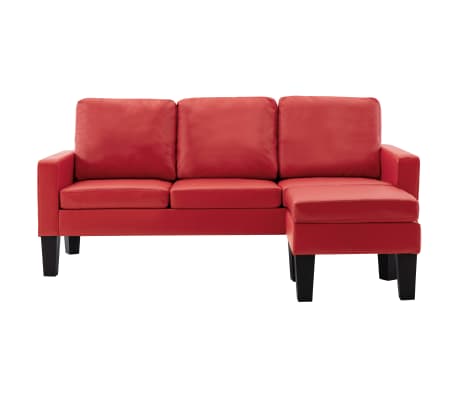 vidaXL 3-Sitzer-Sofa mit Hocker Rot Kunstleder