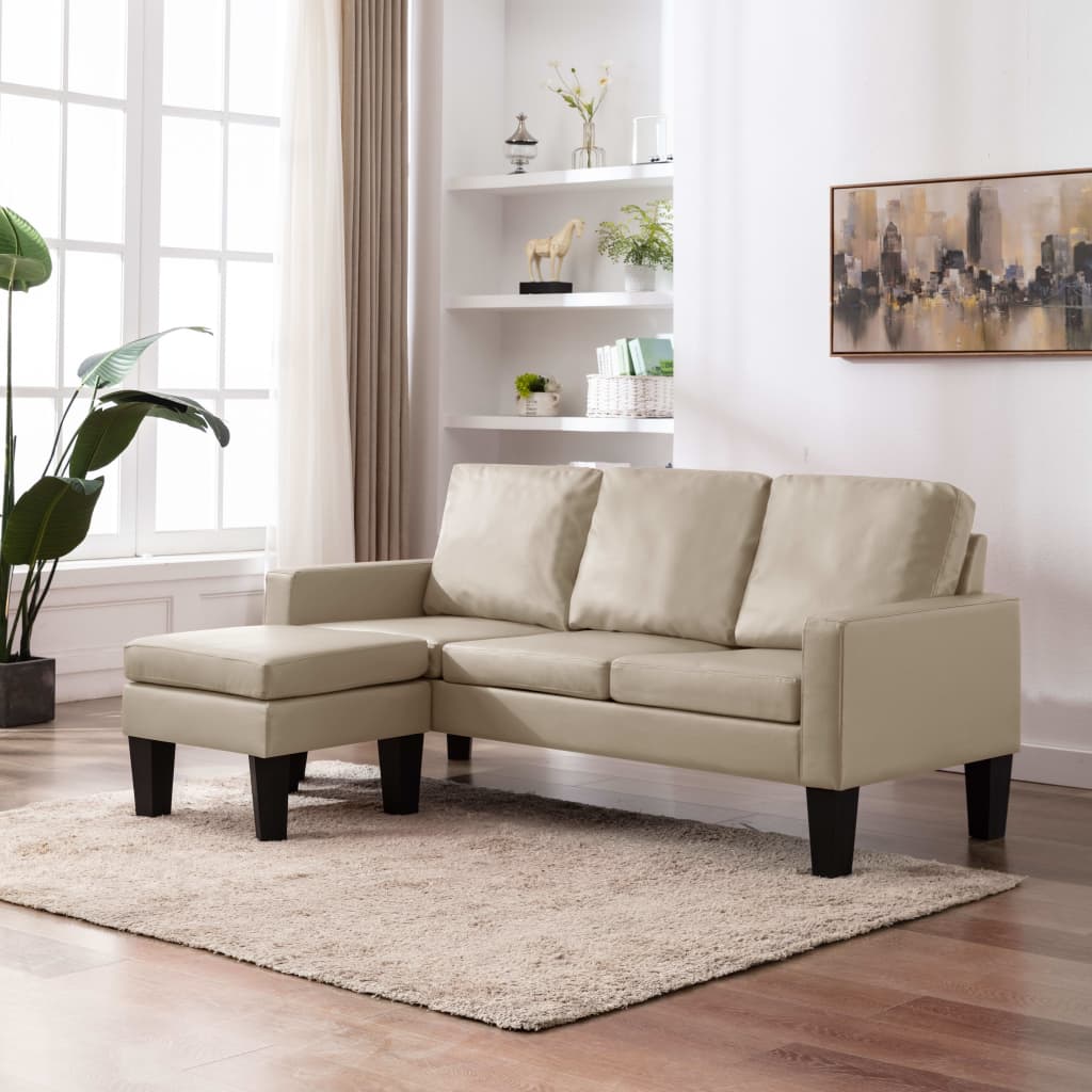 vidaXL 3-Sitzer-Sofa mit Hocker Cappuccino-Braun Kunstleder