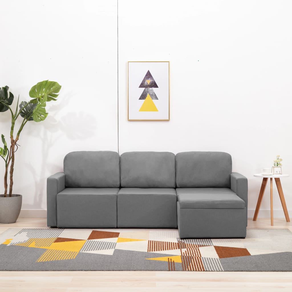 vidaXL Modulares 3-Sitzer-Schlafsofa Hellgrau Stoff