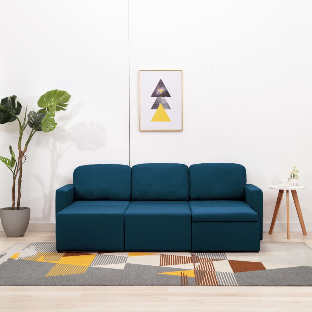 vidaXL Modulares 3-Sitzer-Schlafsofa Blau Stoff