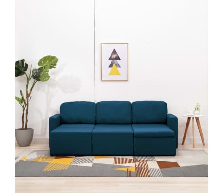 vidaXL Modulares 3-Sitzer-Schlafsofa Blau Stoff