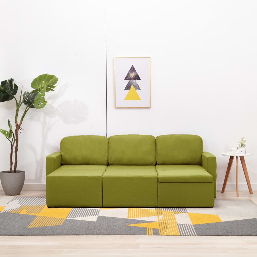 vidaXL Modulares 3-Sitzer-Schlafsofa Grün Stoff