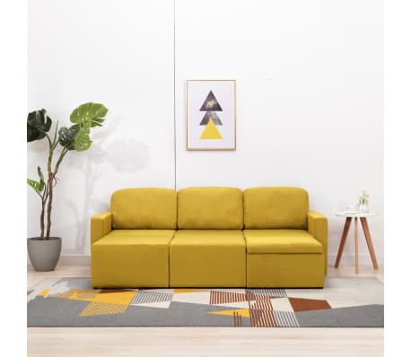 vidaXL Trivietė modulinė sofa-lova, geltonos spalvos, audinys