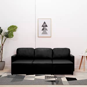vidaXL 3人掛け モジュラー式 ソファベッド ブラック 合成皮革製