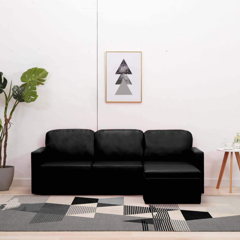 vidaXL Modulares 3-Sitzer Schlafsofa Schwarz Kunstleder