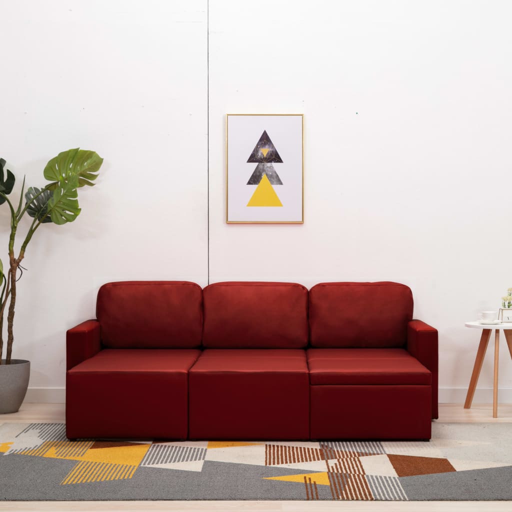 vidaXL Modulares 3-Sitzer Schlafsofa Weinrot Kunstleder