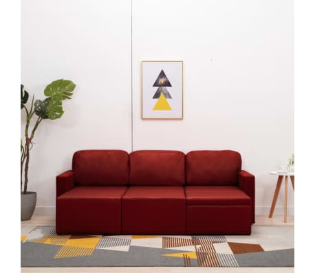 vidaXL Trivietė sofa-lova, raudonojo vyno, dirbtinė oda, modulinė