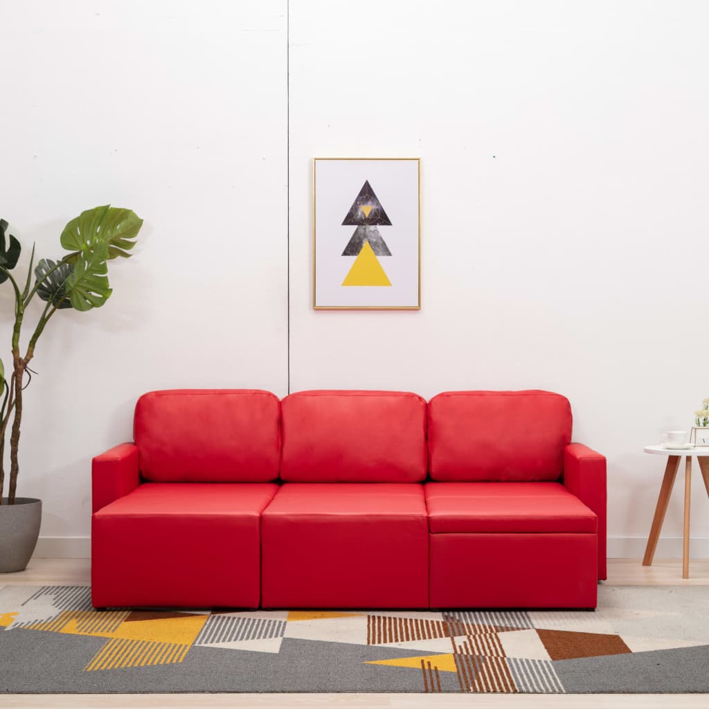 Thumbnail - vidaXL Modulares 3-Sitzer Schlafsofa Rot Kunstleder