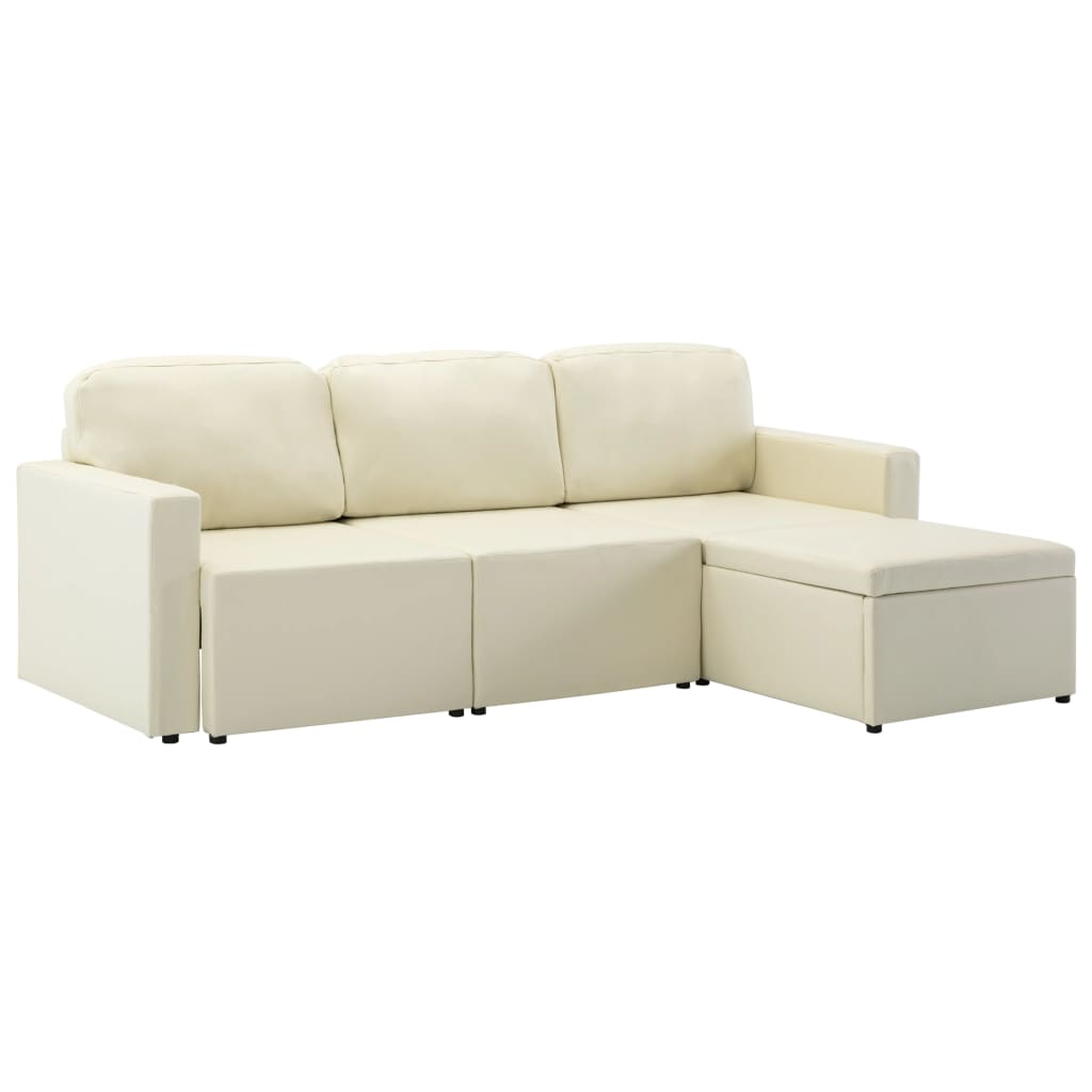 Thumbnail - vidaXL Modulares 3-Sitzer Schlafsofa Creme Kunstleder