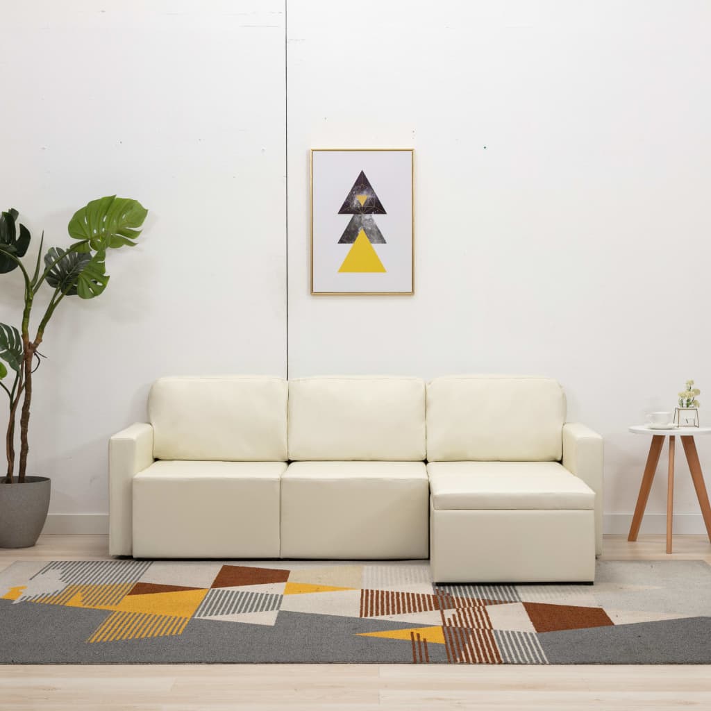vidaXL Modulares 3-Sitzer Schlafsofa Creme Kunstleder