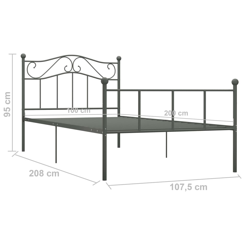 Posteljni okvir siv kovinski 100x200 cm