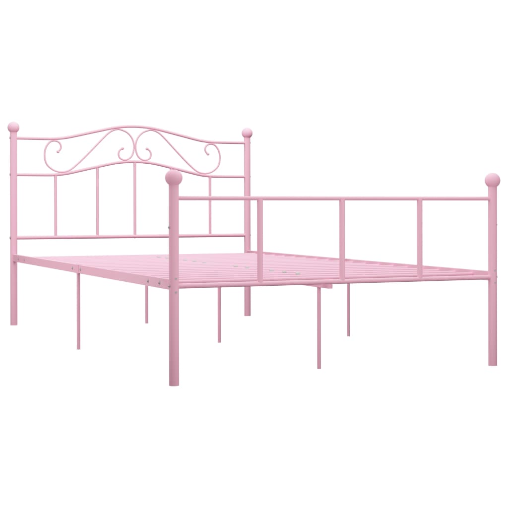 rózsaszín fém ágykeret 160 x 200 cm