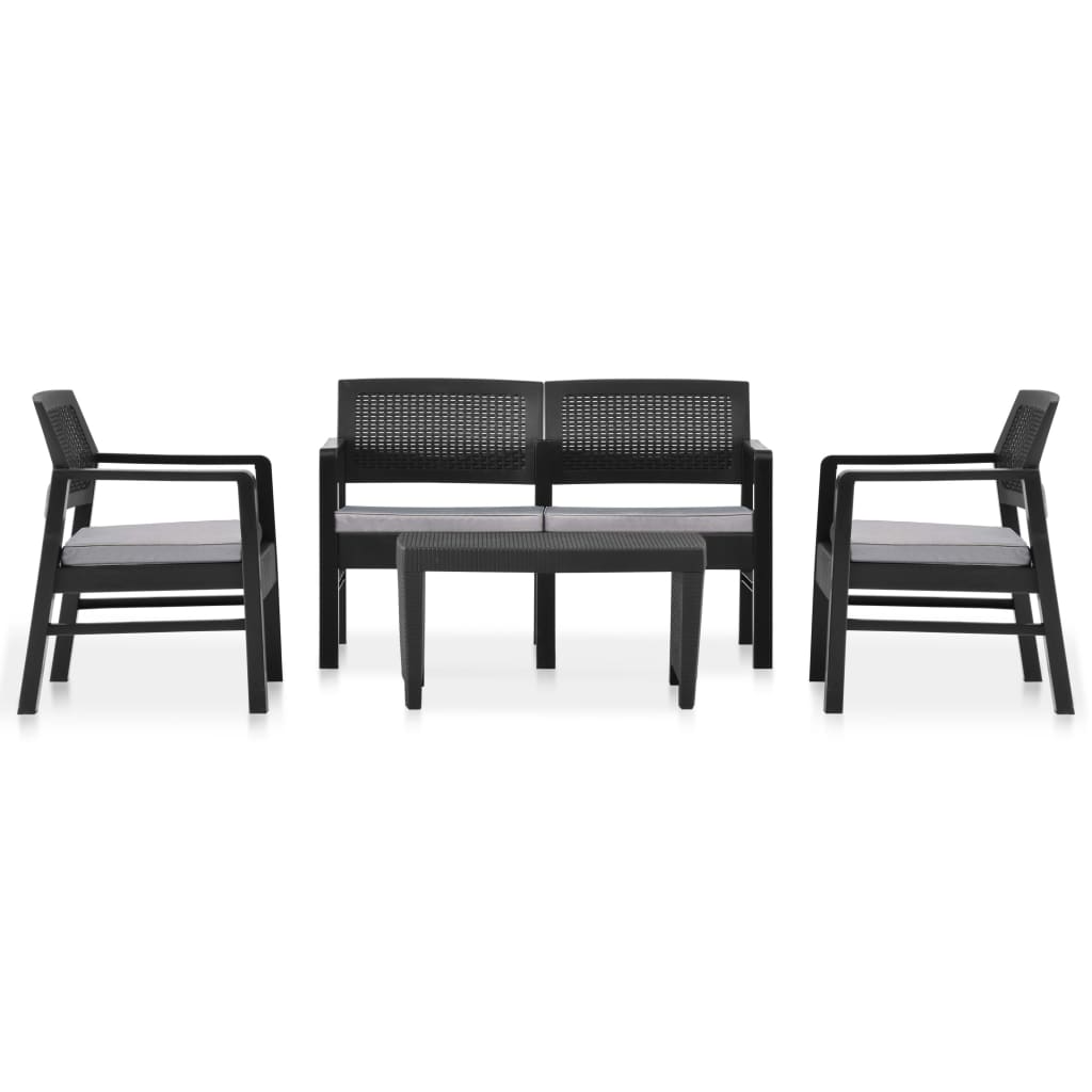 vidaXL Garten-Lounge-Set mit Auflagen 4-tlg. Kunststoff Anthrazit