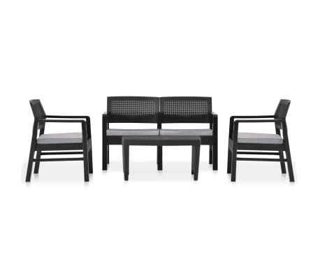 vidaXL Garten-Lounge-Set mit Auflagen 4-tlg. Kunststoff Anthrazit