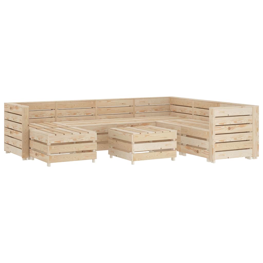 Wooden garden lounge set with pallets, front view on a white background.