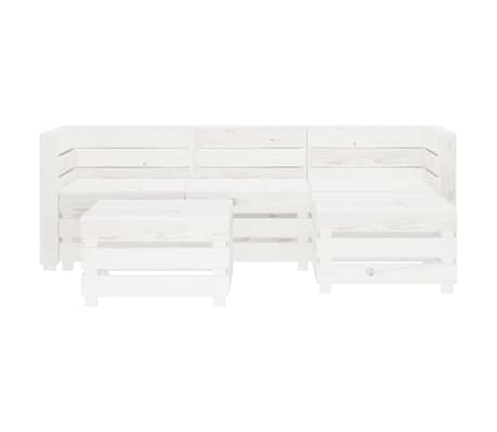 vidaXL Sodo baldų komplektas i&scaron; palečių, 5 dalių, baltas, mediena