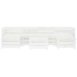 vidaXL Sodo poilsio komplektas i&scaron; palečių, 7 dalių, baltas, mediena