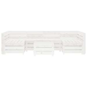 vidaXL Sodo poilsio komplektas i&scaron; palečių, 7 dalių, baltas, mediena