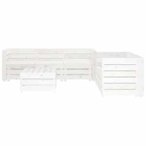 vidaXL Sodo baldų komplektas i&scaron; palečių, 6 dalių, baltas, mediena