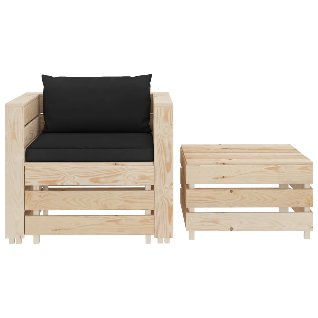 

vidaXL 2-delige Loungeset met zwarte kussens hout