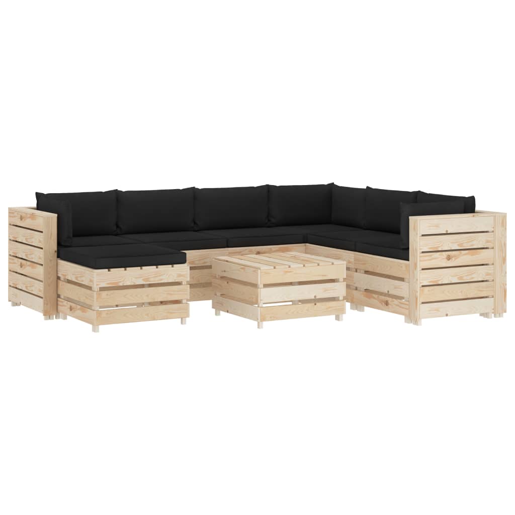 8-tlg. Garten-Paletten-Sofagarnitur mit Schwarzen Kissen Holz kaufen
