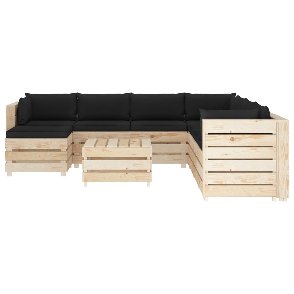 

vidaXL 9-delige Loungeset met zwarte kussens pallet hout