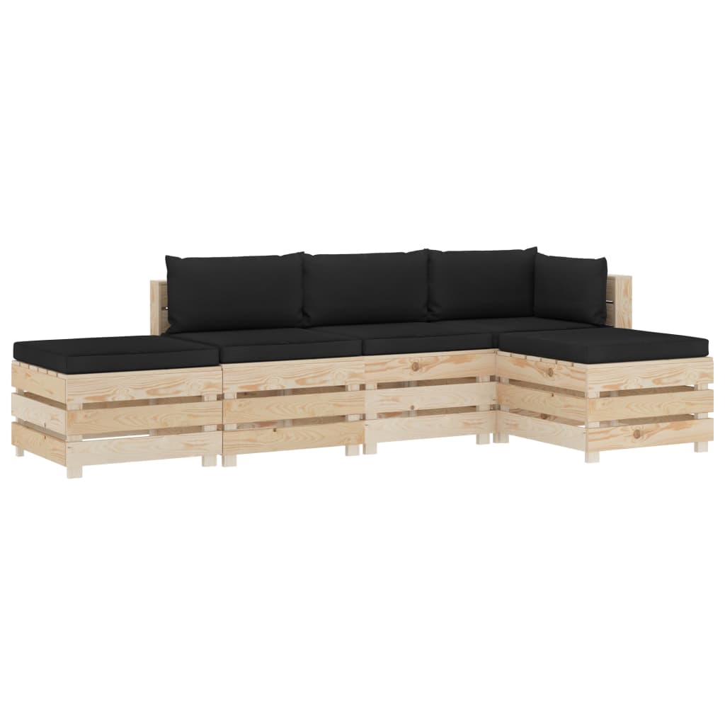 5-tlg. Garten-Paletten-Sofagarnitur mit Schwarzen Kissen Holz kaufen