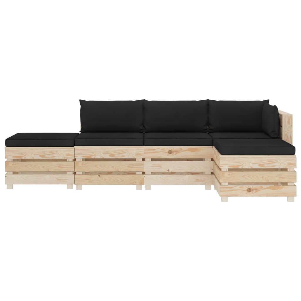 

vidaXL 5-delige Loungeset met zwarte kussens pallet hout