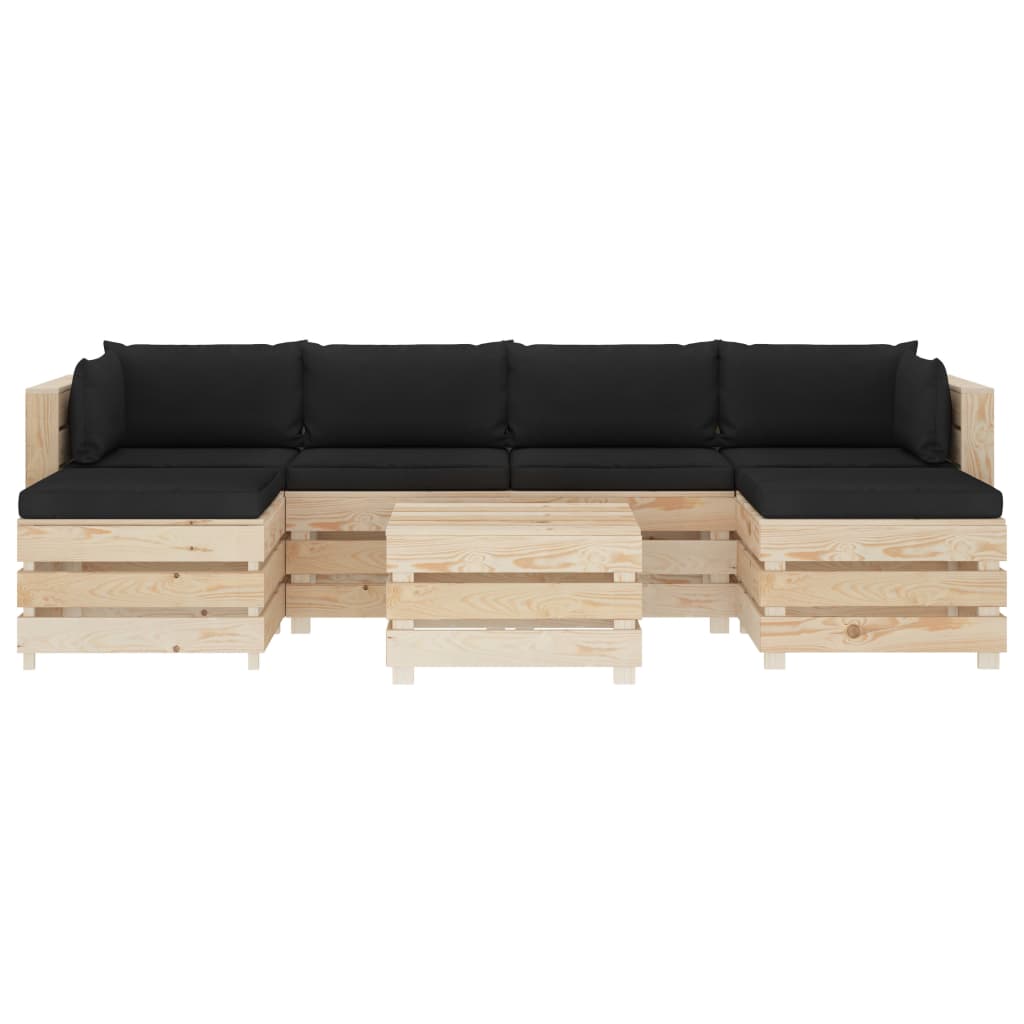 

vidaXL 7-delige Loungeset met zwarte kussens pallet hout