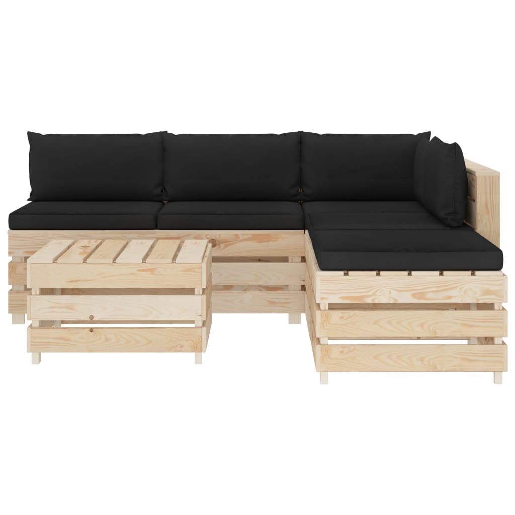 

vidaXL 6-delige Loungeset met zwarte kussens pallet hout